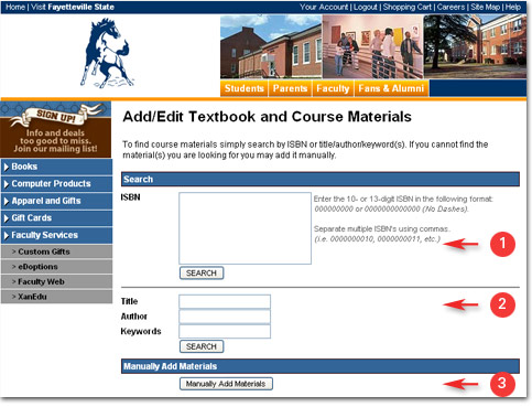 add/edit textbook and course materials screen