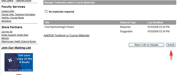 completing add textbooks or course materials