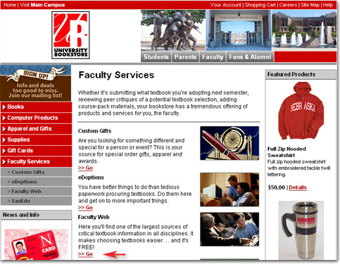 faculty services screen
