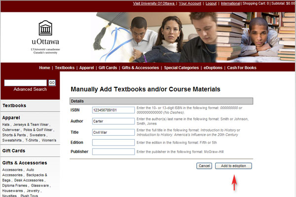 manually add textbooks or course materials