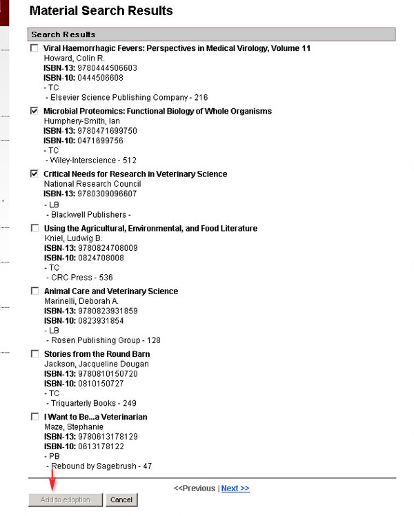 materials search results