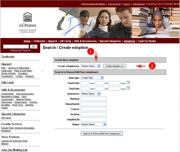 search edoptions screen